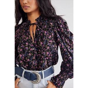 FREE PEOPLE MEANT TO BE FLORAL COTTON BLOUSE